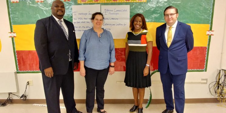 (l-r) Law student Michael Foster, Attorney and Faulkner Law alumna DaLee Chambers, Professor Elyce C. Morris, law student Cale Ransom volunteer with Words Work