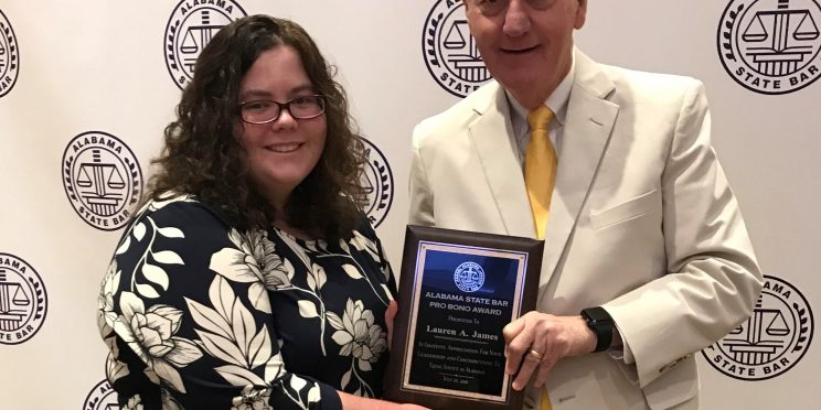 Lauren James is awarded the Pro Bono Award. Photo credit, Alabama State Bar
